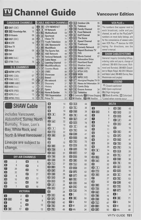 shaw cable tv guide listings.